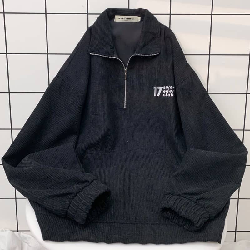 Sweater 17MM Phối Zip Vải Nhung Gân Form Rộng Ulzzang  Nam nữ unisex  Áo Sweater có cổ Jaystoree2