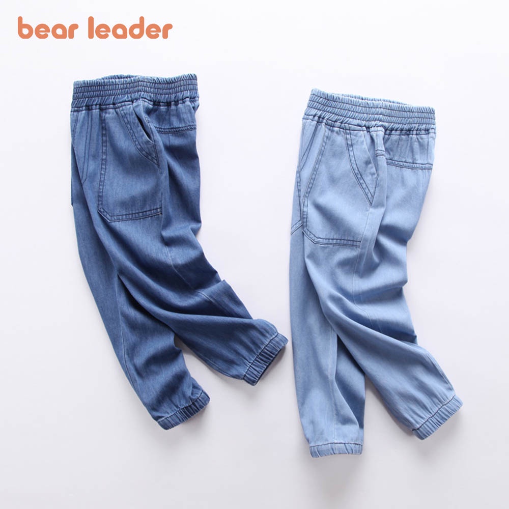 Quần dài denim Bear Leader cạp thun màu trơn chống muỗi giản dị cho bé trai 3-9 tuổi