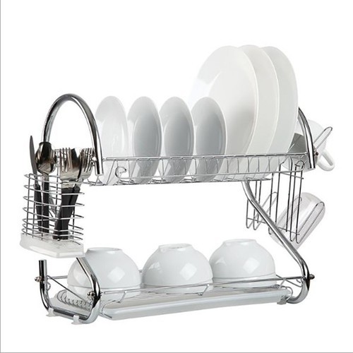 Kệ úp chén bát inox 2 tầng có khay hứng nước