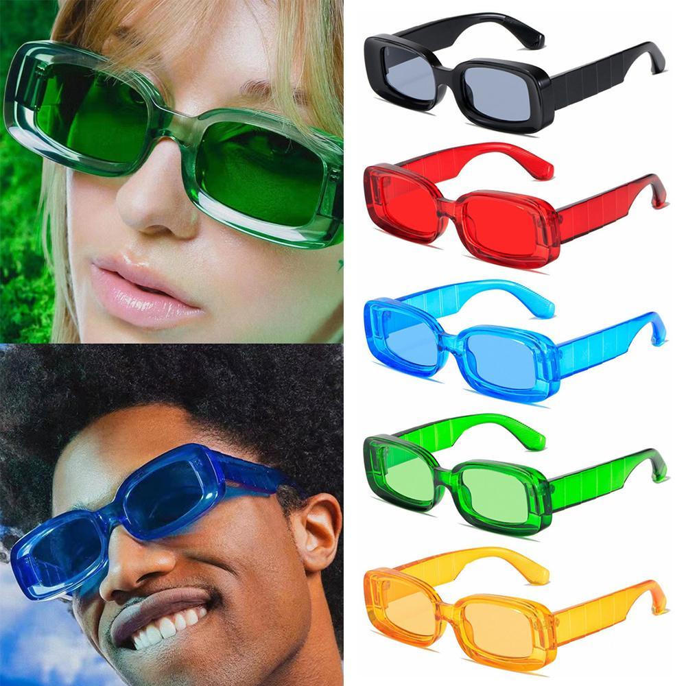 Kính Mát Gọng Vuông Chữ Nhật Nhỏ Màu Xanh Dương Trong Suốt Kiểu Retro