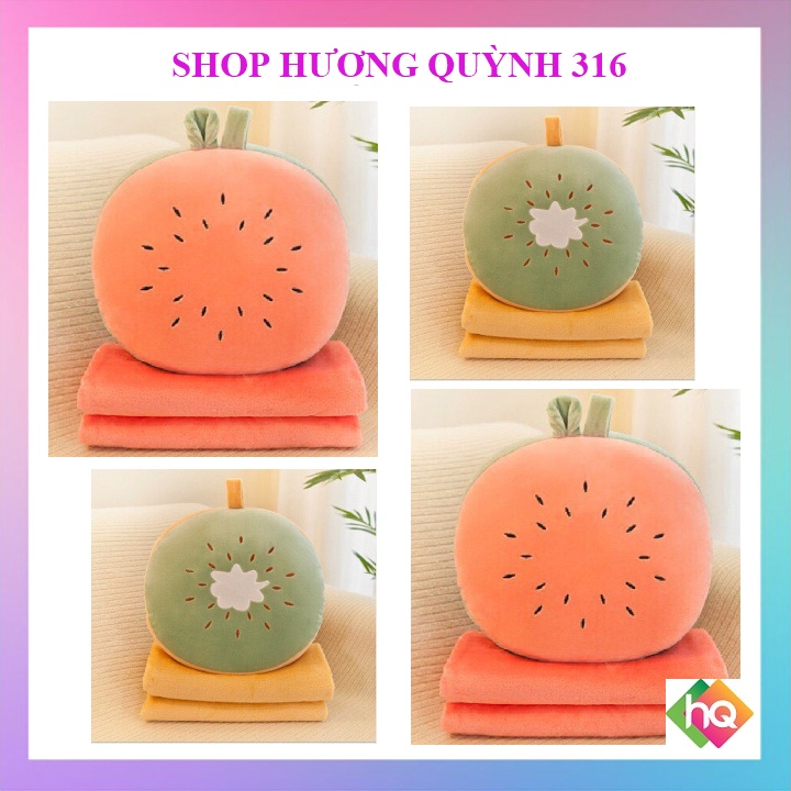(HQ)Bộ chăn gối văn phòng gấu bông hoa quả tròn 3in1 siêu đáng yêu