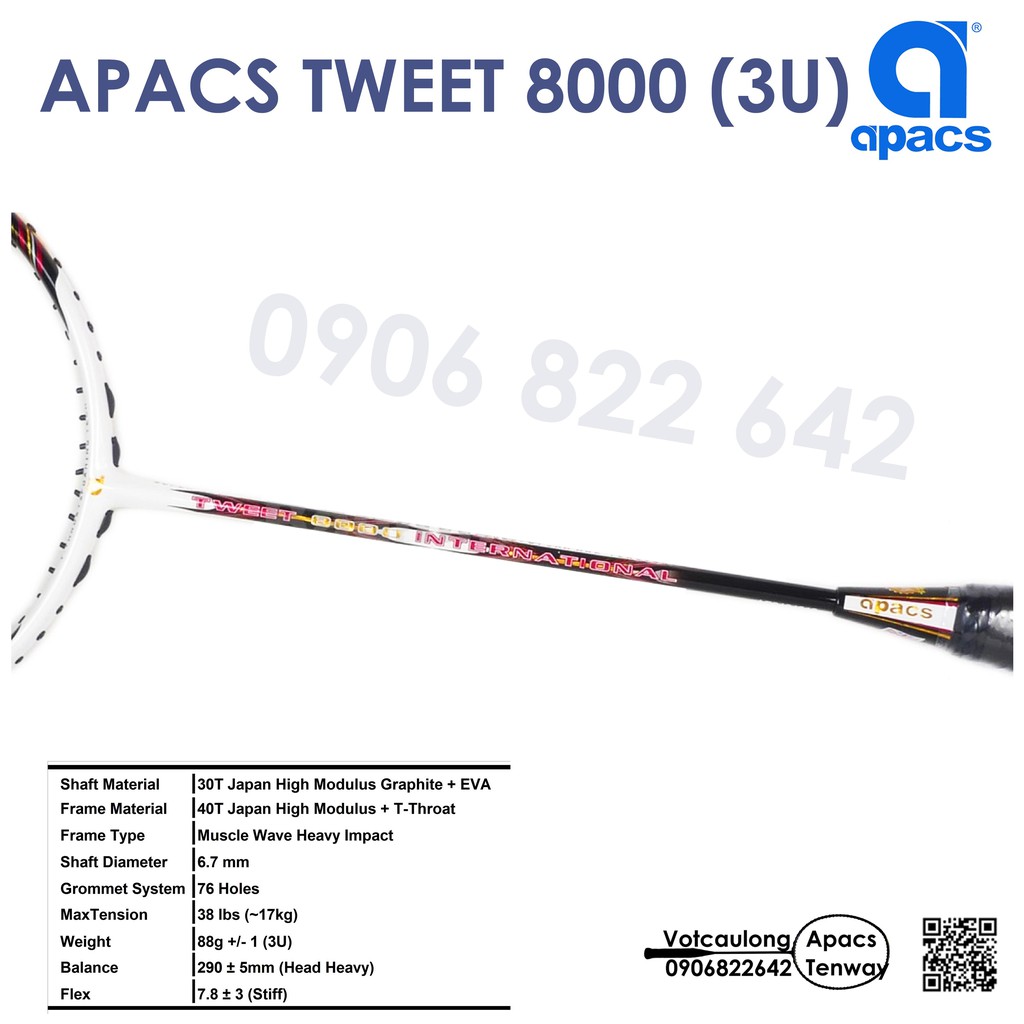 [Vợt cầu lông Apacs Tweet 8000 - 3U] Vợt Apacs huyền thoại trên đấu trường quốc tế