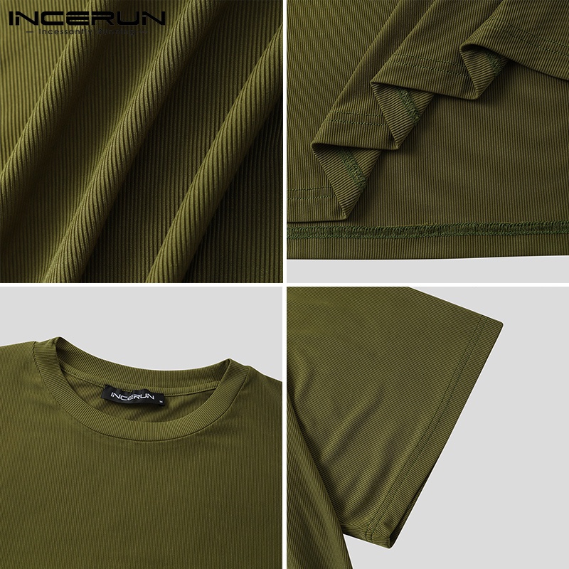 Áo thun INCERUN tay ngắn màu trơn phong cách giản dị thời trang cho nam