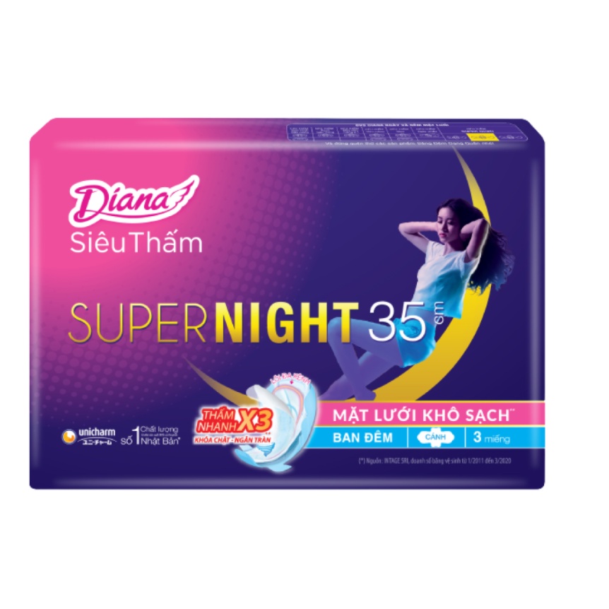 Bịch 6 Gói Băng Vệ Sinh Diana Super Night 35Cm (Gói 3 Miếng)