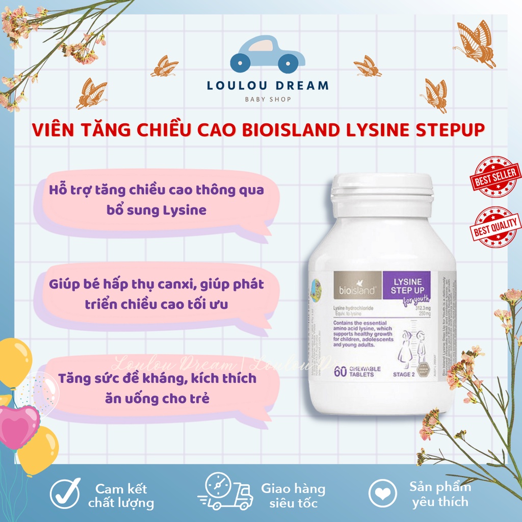 Viên uống Lysine Bio Island Stepup hỗ trợ tăng chiều cao cho bé 6-24 tuổi chính hãng Úc