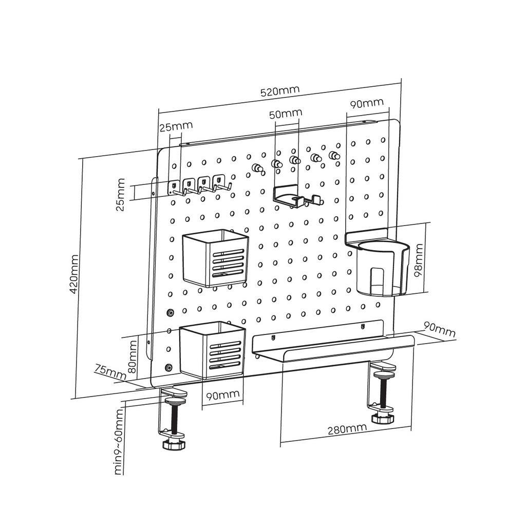 Bảng Treo Đồ Pegboard HyperWork PG-02 - Kèm 14 Phụ Kiện - Bảo Hành 3 Năm