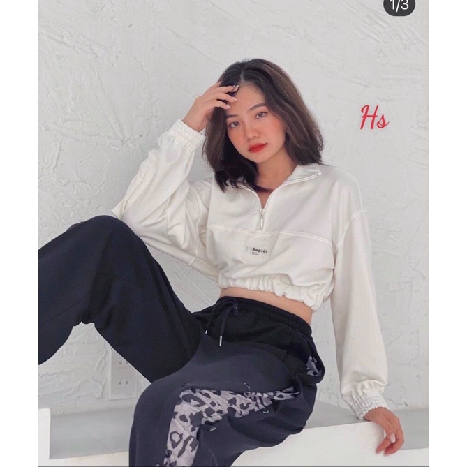 áo thun croptop dài tày polo cổ bẻ mà trắn