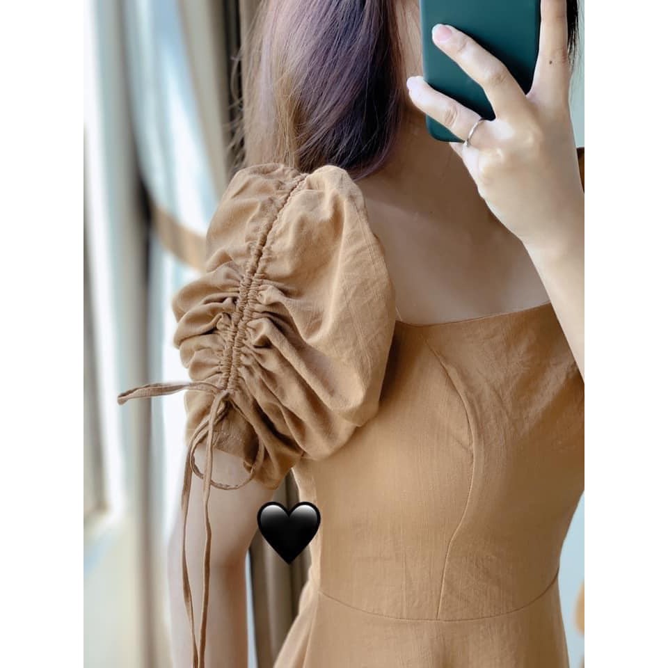 Váy Nữ, Đầm dự tiệc cổ vuông tay bồng rút dây sang chảnh B009 | BigBuy360 - bigbuy360.vn