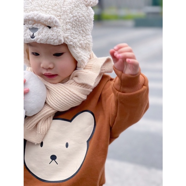 Áo hoodie cho bé BATALA KIDS áo nỉ bông mặt gấu dày dặn bé trai bé gái từ 10-25kg