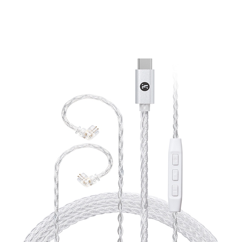 Cáp Nối Dài Tai Nghe JCALLY TC30 PRO Silve 8 Lõi 2Pin 0.78mm MMCX QDC KZ C Pin Type C Kèm Mic Cho KZ ZSN PRO ZSX BL-03