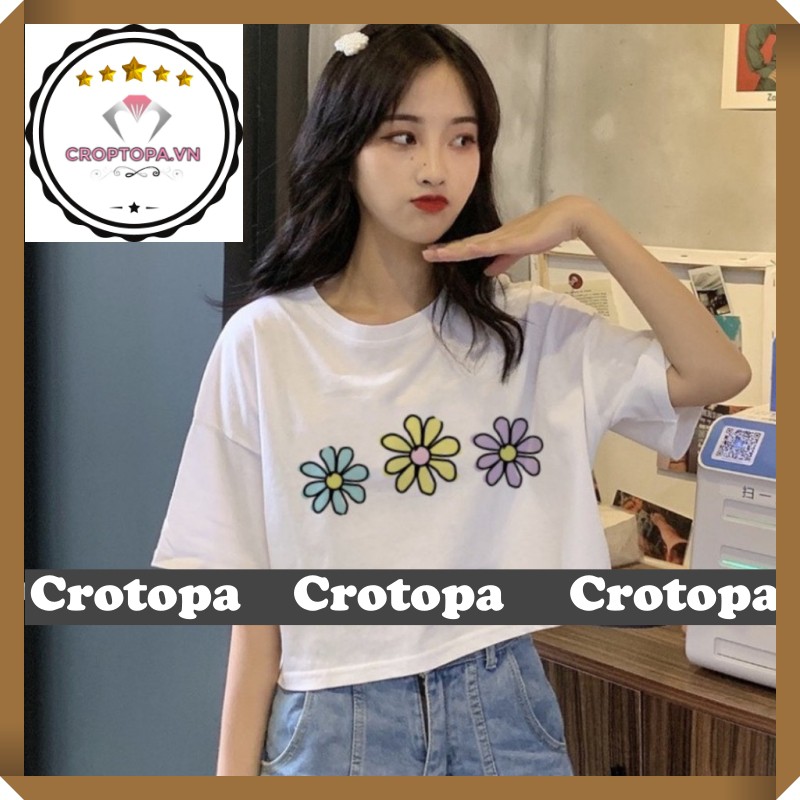 Áo Croptop Nữ Hoạ tiết RAINBOW BUTTERFLY & TRIPLE BUTTERFLY  Màu Trắng Form Rộng - CROTOPA