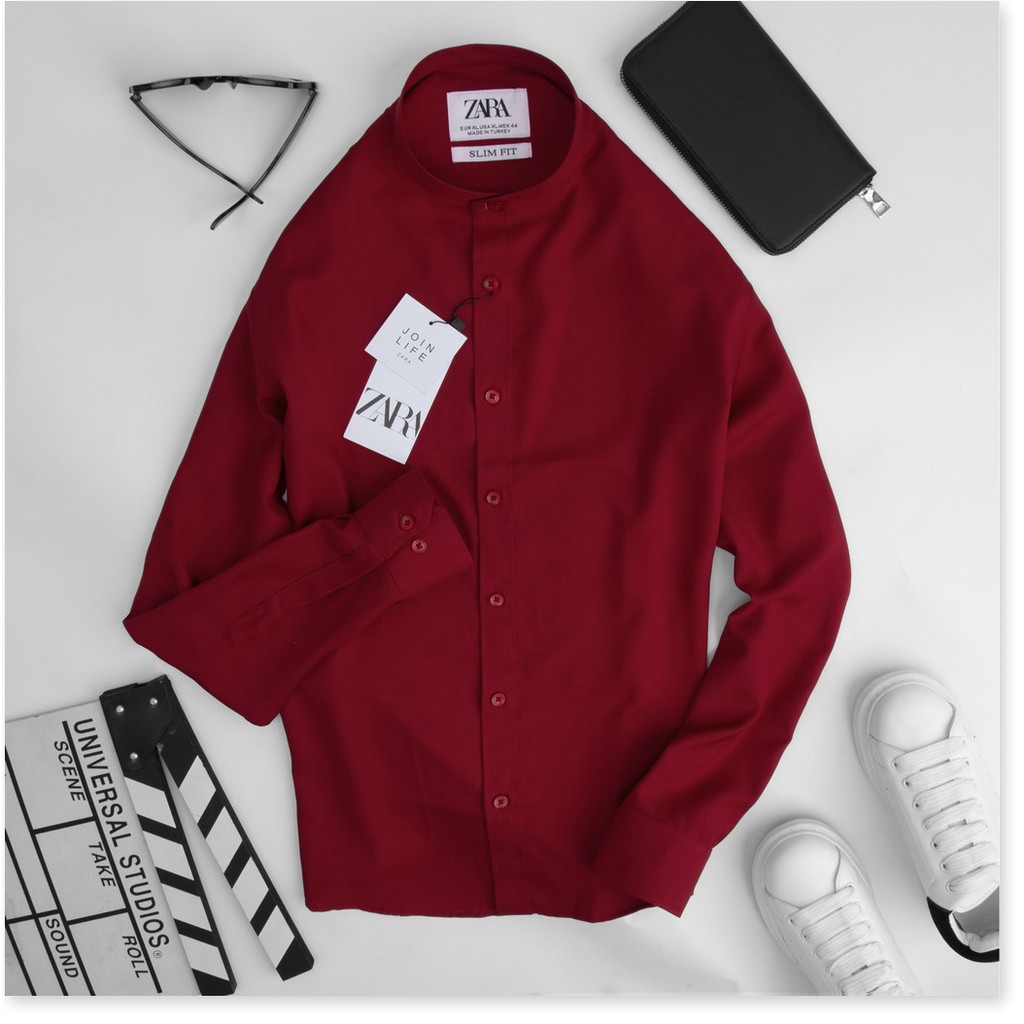 Sơ Mi Nam Cổ Bẻ Dáng Đứng Hàn Quốc Vải Mịn Mát  Áo Sơ Mi Không Nhăn HP