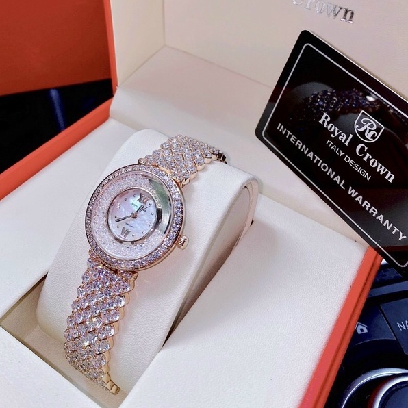 Đồng Hồ Nữ Chính Hãng Dây Kim Loại Đính Đá Royal Crown 2606 Jewelry Chống Nước