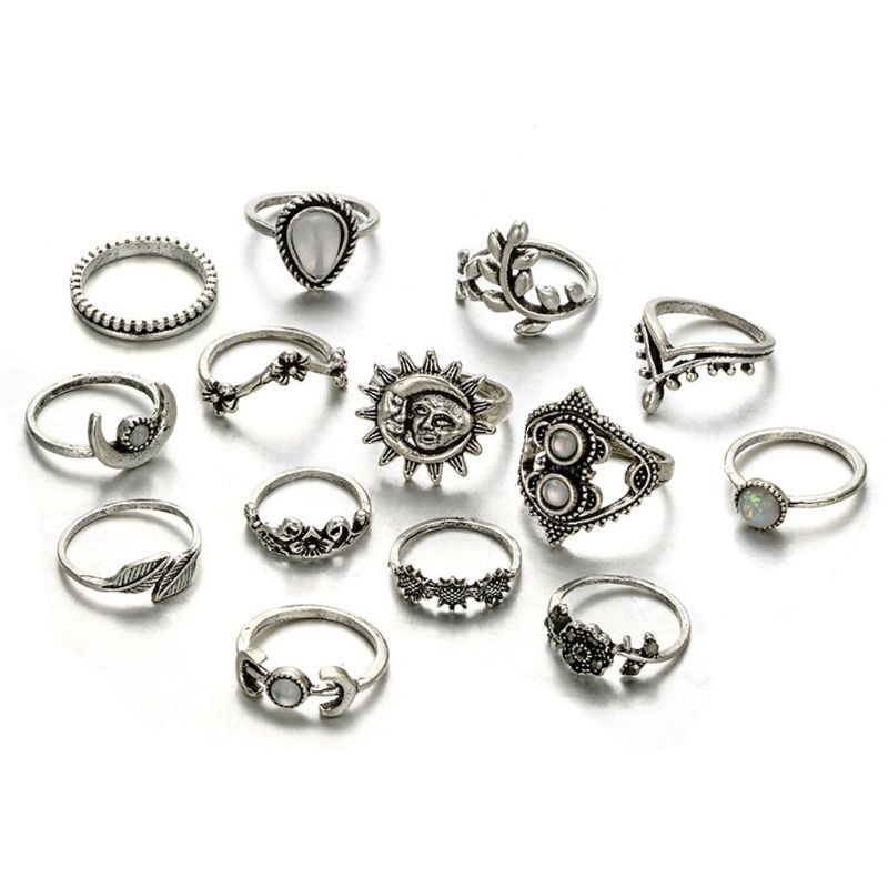 Bộ 14 nhẫn đeo ngón tay phong cách cổ điển cho nữ