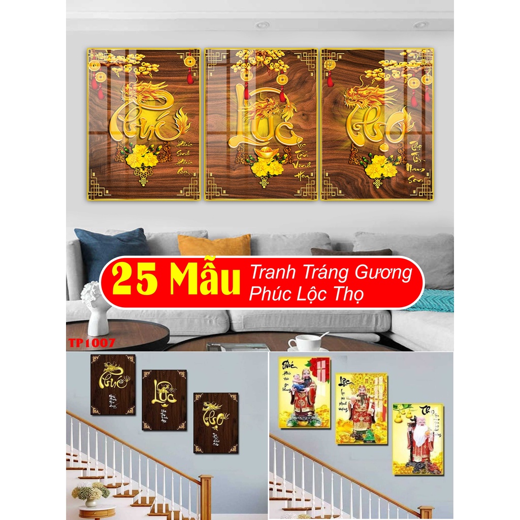 120 x 60cm Tranh tráng gương PHÚC LỘC THỌ,tranh treo phòng khách,tranh treo phòng thờ,tranh cầu thang