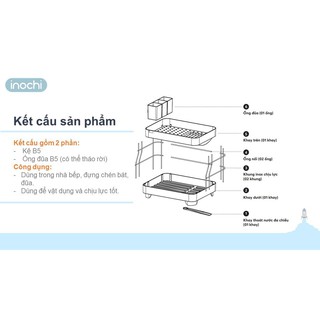 Kệ Để Chén Bát Nhựa Inox 2 Tầng Inochi Có Khay Thoát Nước Thông Minh Dùng Để Làm Giá Úp Bát Đĩa Chén Đũa Trên Chậu Rửa