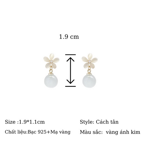 Khuyên tai chuôi bạc 925 hoa đính châu TODOKI T011