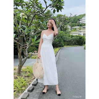 Đầm hai dây maxi xoắn ngực - Hàng thiết kế 2 lớp dày dặn size S M