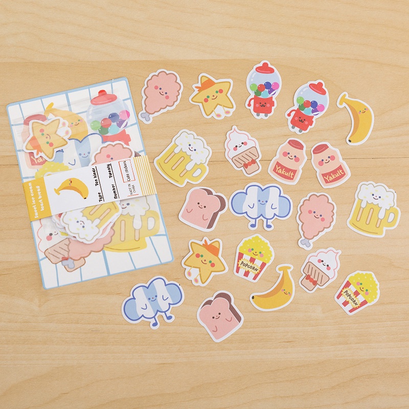 Set 20 sticker/ hình dán dễ thương trang trí sổ, điện thoại phong cách Hàn Quốc