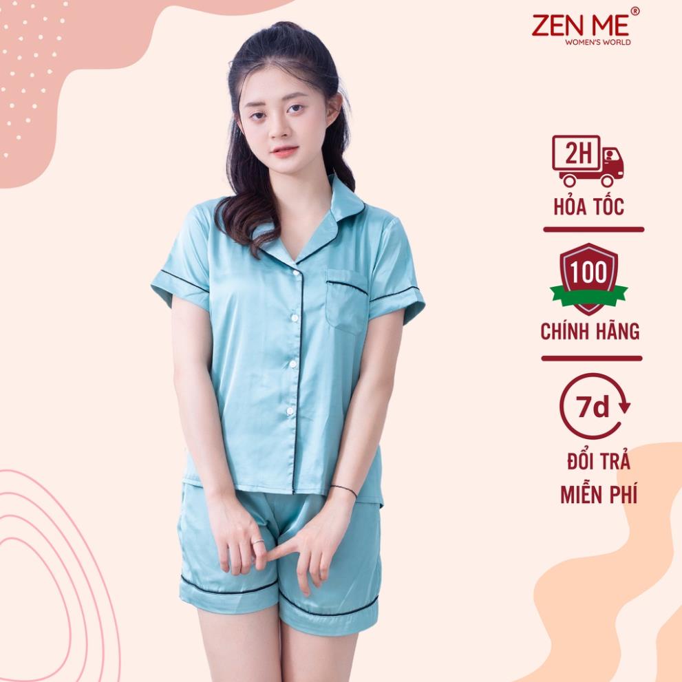 Đồ bộ mặc nhà nữ Zen Me pijama lụa cộc tay quần đùi chât lụa cao cấp Đẹp