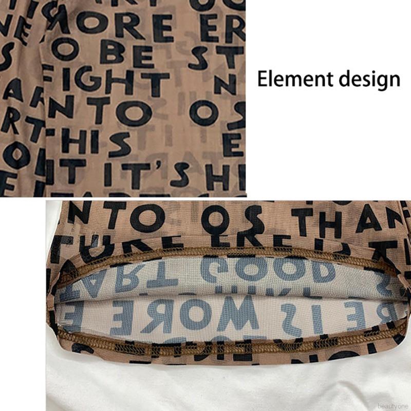 Áo thun tay dài phối lưới hoạ tiết chữ cho phái nữ