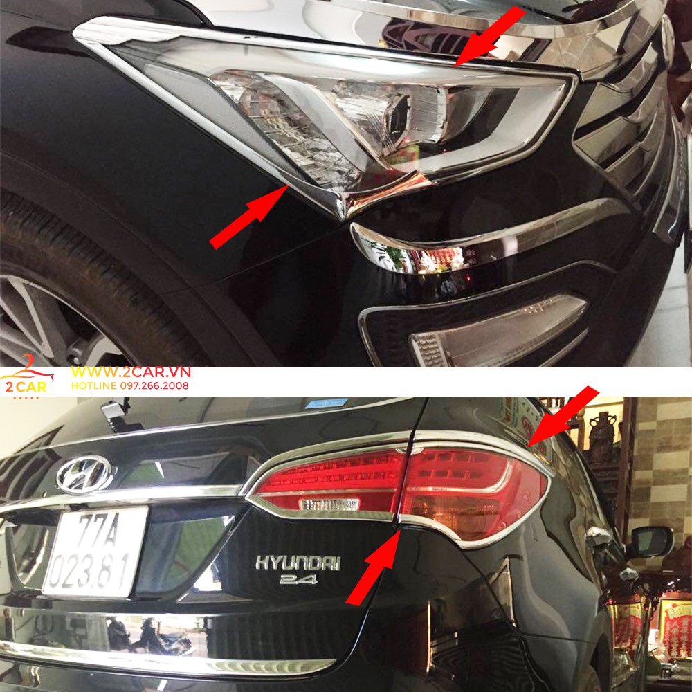 Bộ ốp viền đèn pha, hậu xe Hyundai Santafe 2019 2020 2021 mạ crom cao cấp