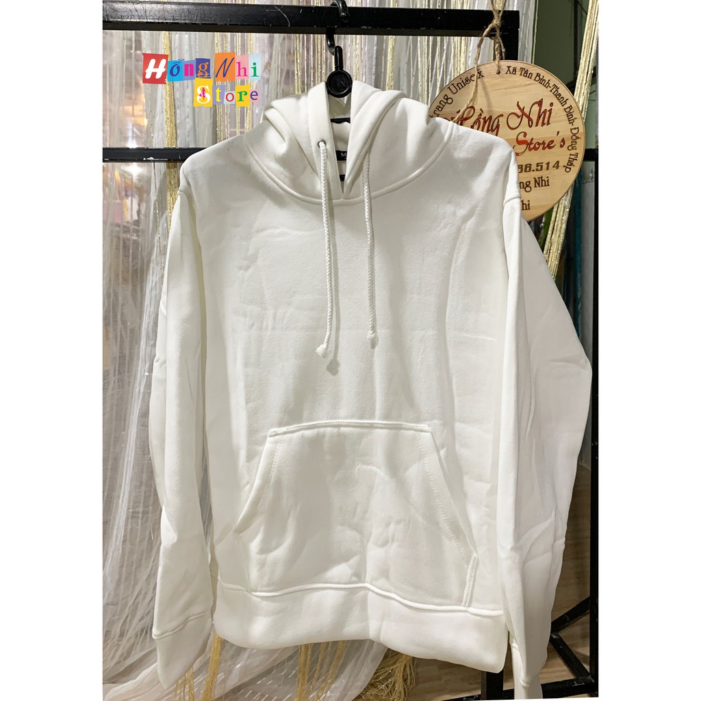 Áo Hoodie Trơn Màu Trắng Cao Cấp Dáng Rộng Unisex Nam Nữ Mặc Được - MM