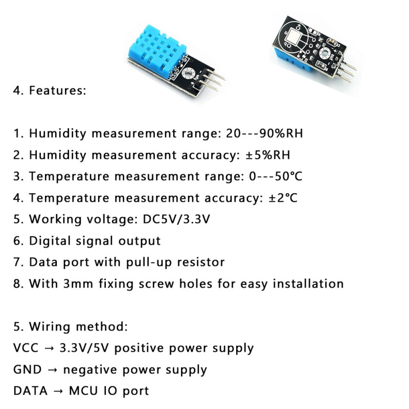 ✩ New Temperature and Relative Humidity Sensor DHT11 Module with Cable for arduino Diy Kit 【vrru】
