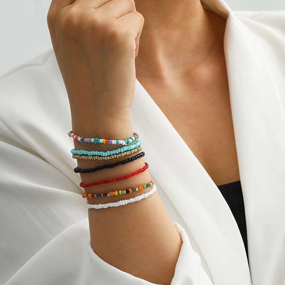 Bộ Vòng Tay Xâu Hạt Ngọc Trai/Hoa/Bướm/Chữ Cái Phong Cách Bohemian Thời Trang Cho Nữ