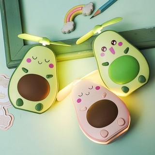 Quạt mini cầm tay hình quả bơ 3in1, đèn led - gương - quạt