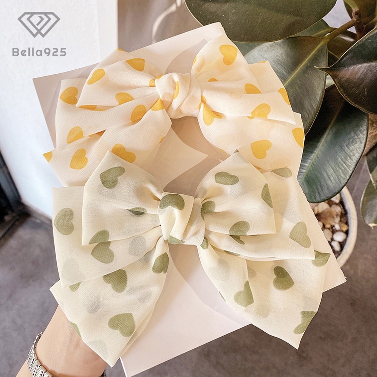 Kẹp tóc Bella 925 nơ kẹp tóc 3 tầng vải voan trái tim phong cách Hàn quốc