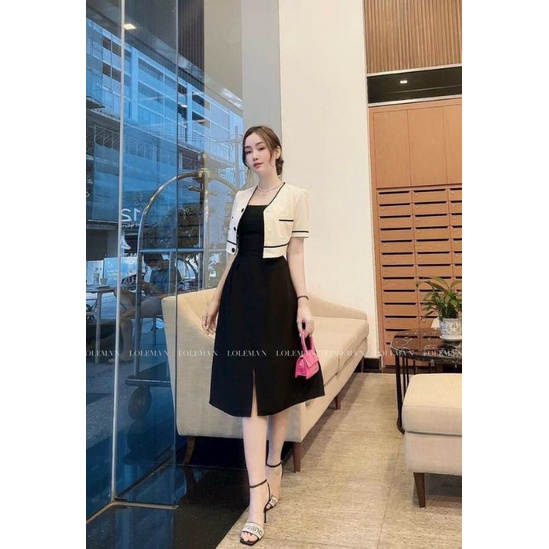Sét váy 2 món váy 2 dây cúp xoè xinh kèm áo tiểu thư