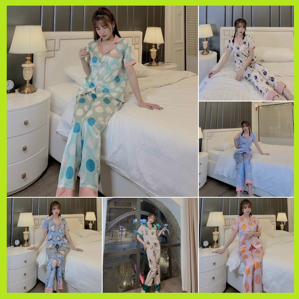 Đồ bộ Lụa satin Pijama mặc nhà tay ngắn quần dài mẫu hot Form dưới 60 kí | BigBuy360 - bigbuy360.vn