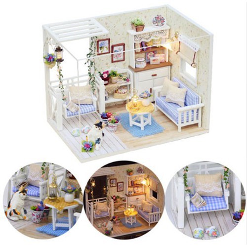 Mô hình nhà gỗ búp bê DIY:Căn Phòng Nhật Ký Mèo Con H013