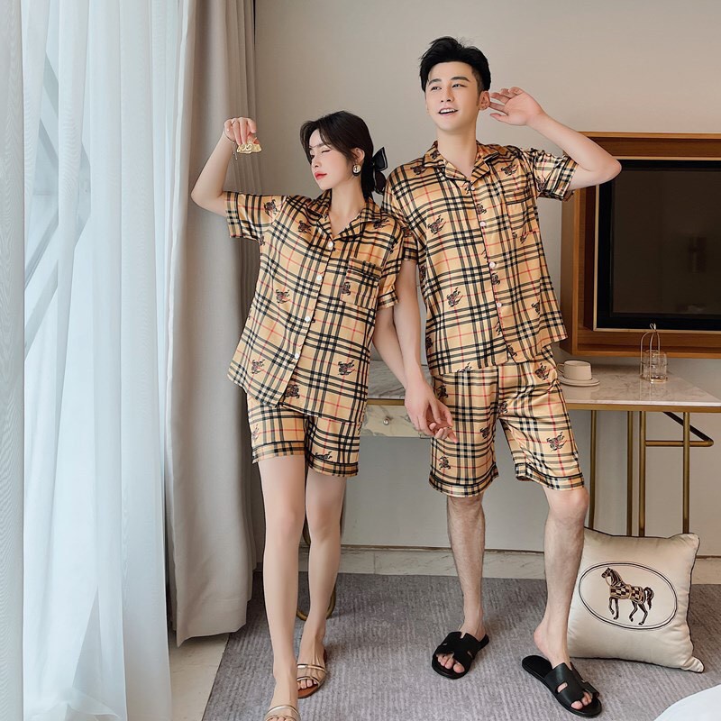 Đồ bộ Pijama nam nữ cộc tay quần ngắn mát mẻ mùa hè 379 380 - Đồ ngủ mặc nhà mặc đôi cho nam và nữ