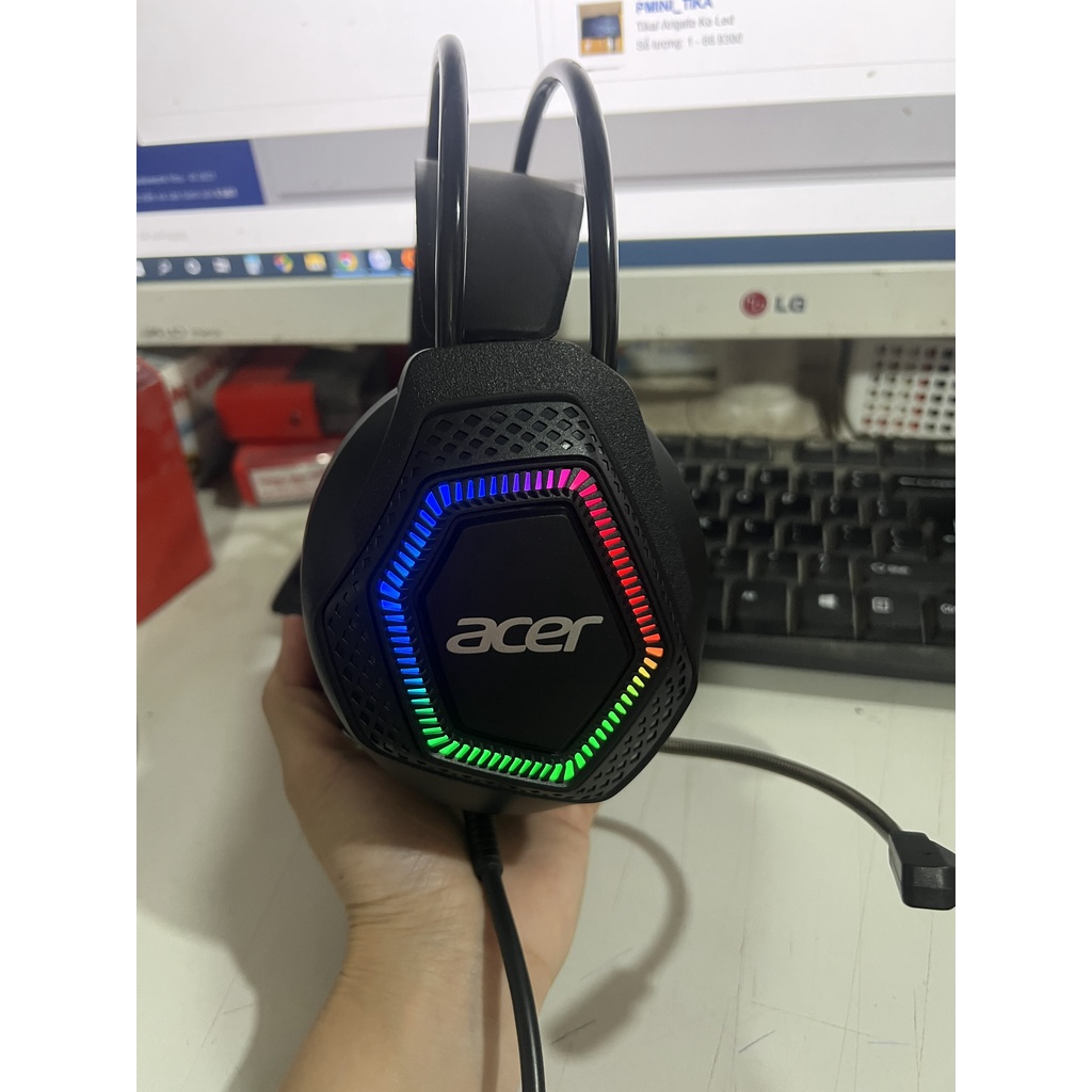 Tai nghe chụp tai gaming Quilian  Arigato A6 Acer LED 7.1 cho máy tính laptop có mic có dây âm thanh cực hay VNET