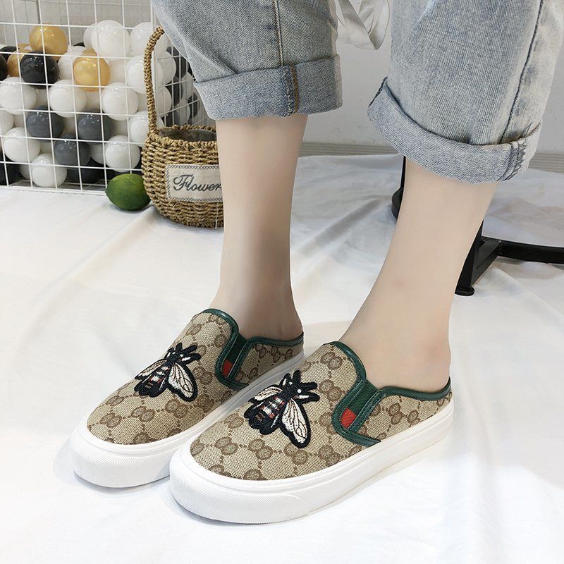 Thêu Bít Mũi Nửa Dép Nữ Da Mềm Bên Ngoài Mặc Mùa Hè Giày Vải Gót Không Trơn thường Ngày Lazybones' Giày Nam Nữ | BigBuy360 - bigbuy360.vn