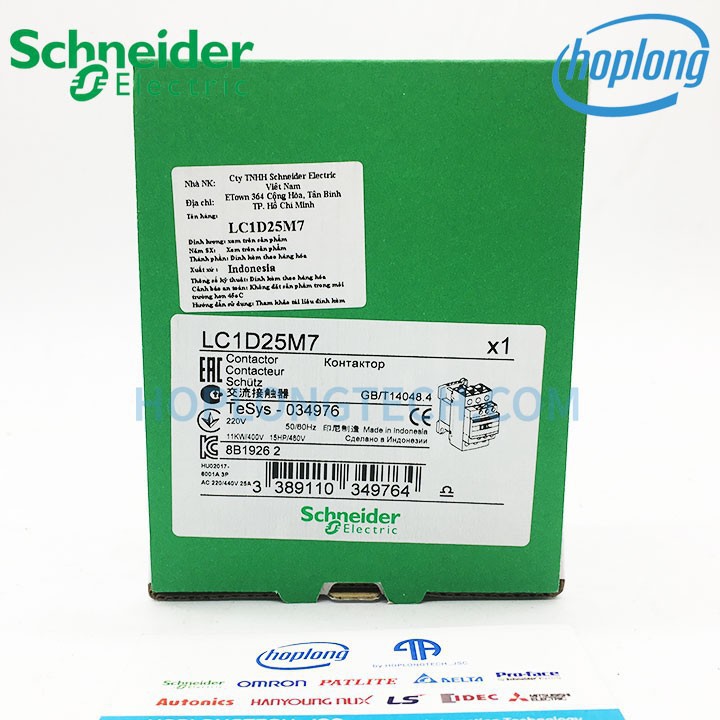 [CHÍNH HÃNG] LC1D25M7 Khởi động từ Schneider 25A 3 phađiện áp 220VAC