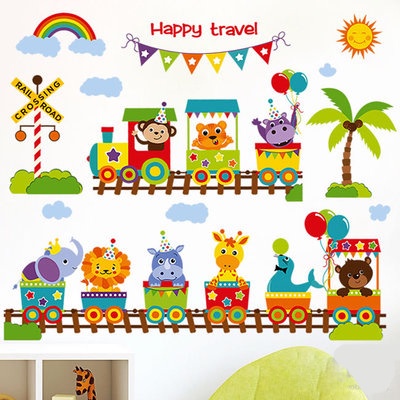 Decal dán tường Đoàn tàu con thú happy travel to nhất