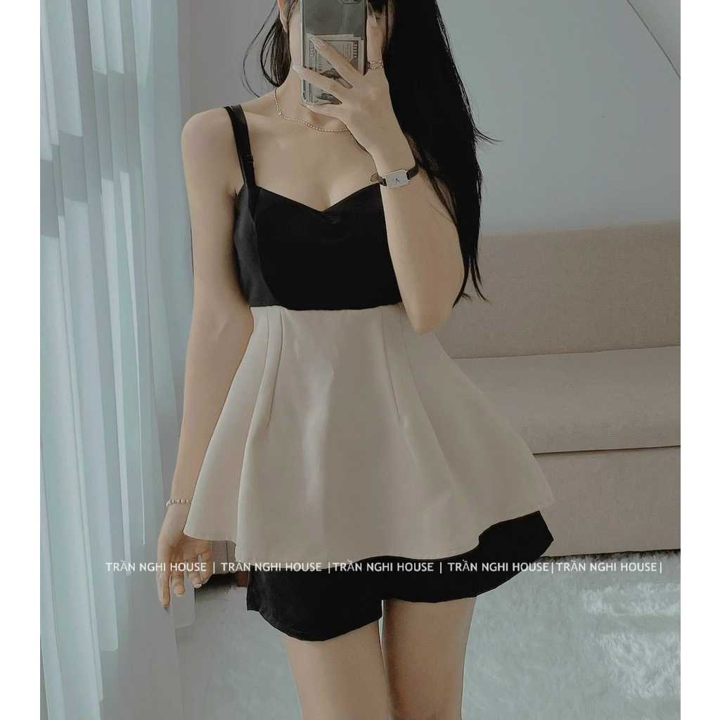 SET ÁO DÂY PEPLUM ĐEN PHỐI NUDE VIBES