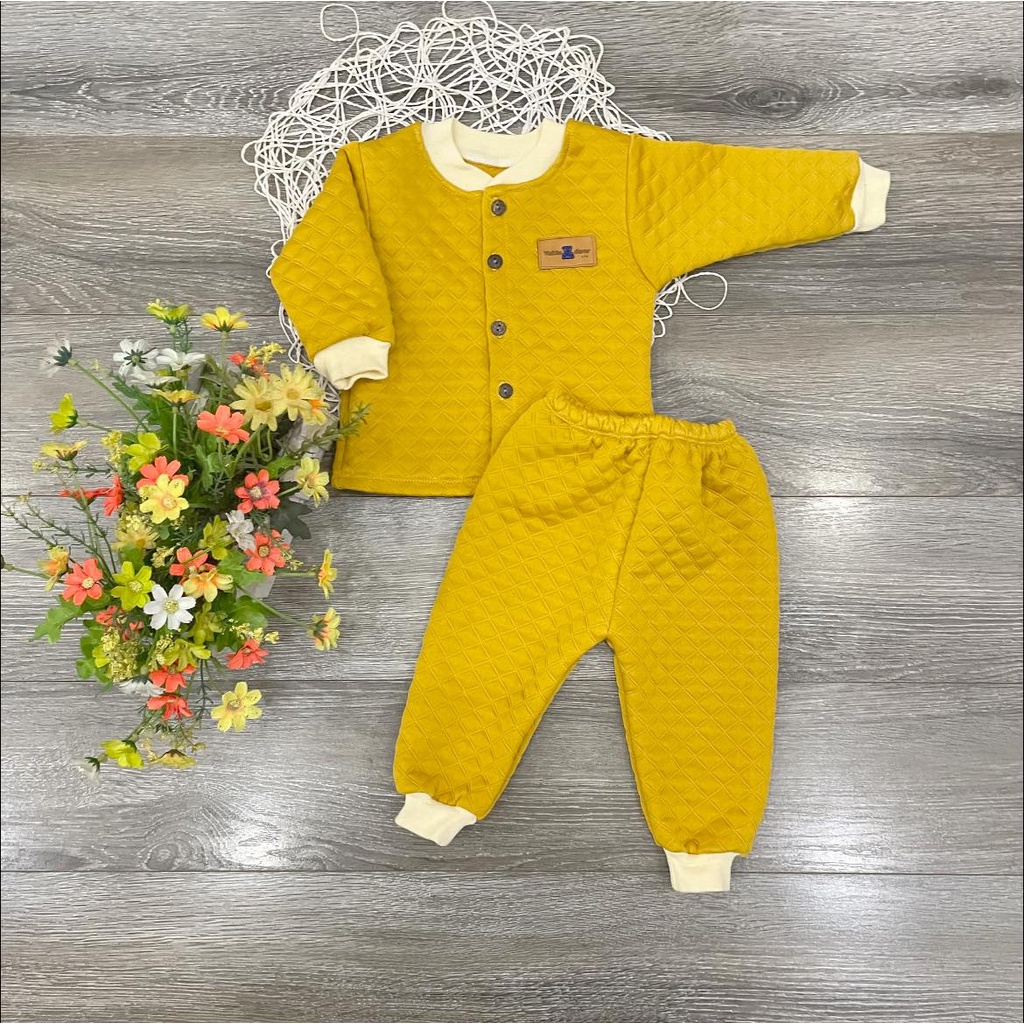 Bộ dài minky mom cúc giữa trần bông, bộ mặc thu đông cho bé sơ sinh