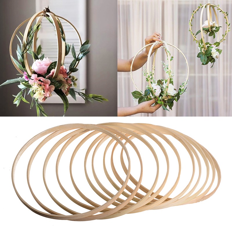 Set 2 Khung Tre Tròn Bằng Gỗ Tre Thêu Tranh Chữ Thập Thủ Công Tre Treo Tường