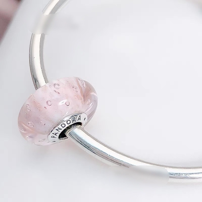 charm pan thuỷ tinh hồng ánh vàng bạc s925 cao cấp