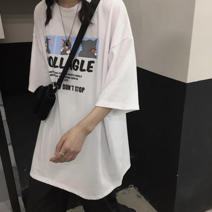 Áo thun nam nữ unisex tay lỡ AD69 Tom&amp;Jerry, áo phông tay lỡ unisex form rộng oversize streetwear