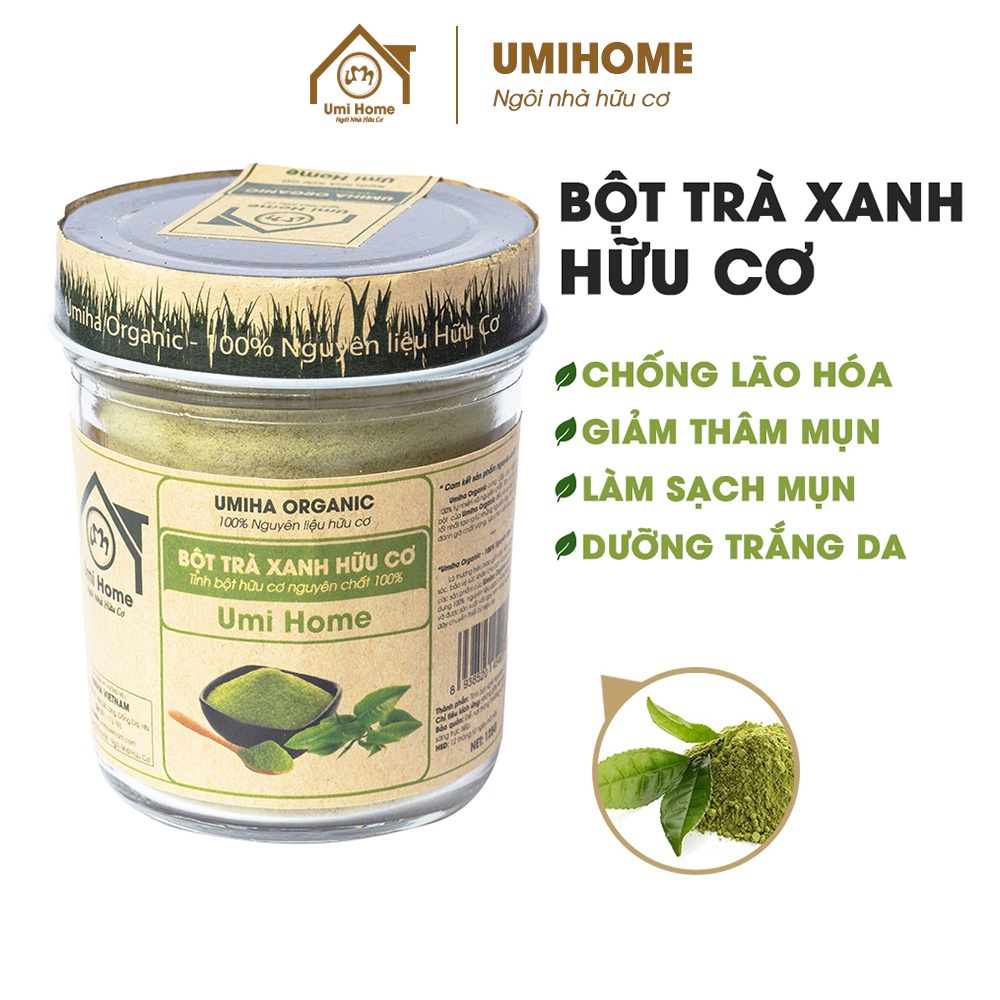 Bột Trà Xanh đắp mặt nạ hữu cơ UMIHOME 135g nguyên chất - Giúp trắng da, sạch mụn và thâm, ngừa lão hóa, mờ nếp nhăn