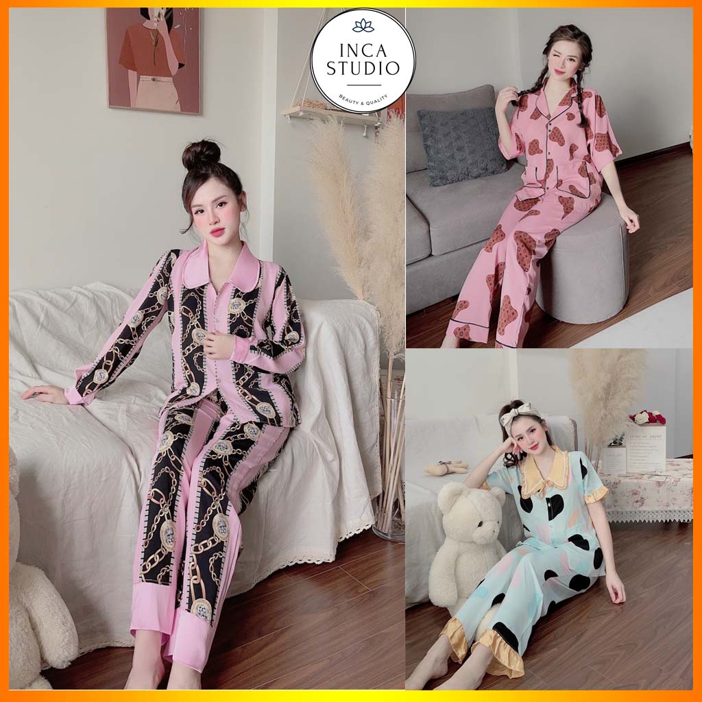 (Cam kết loại 1) Đồ ngủ Pyjama lụa mango họa tiết cao cấp INCA05- Free size dưới 65kg, Lụa mango thoáng mát