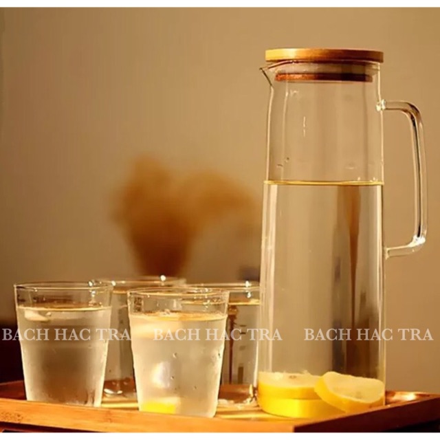Bình thuỷ tinh nắp tre ép
