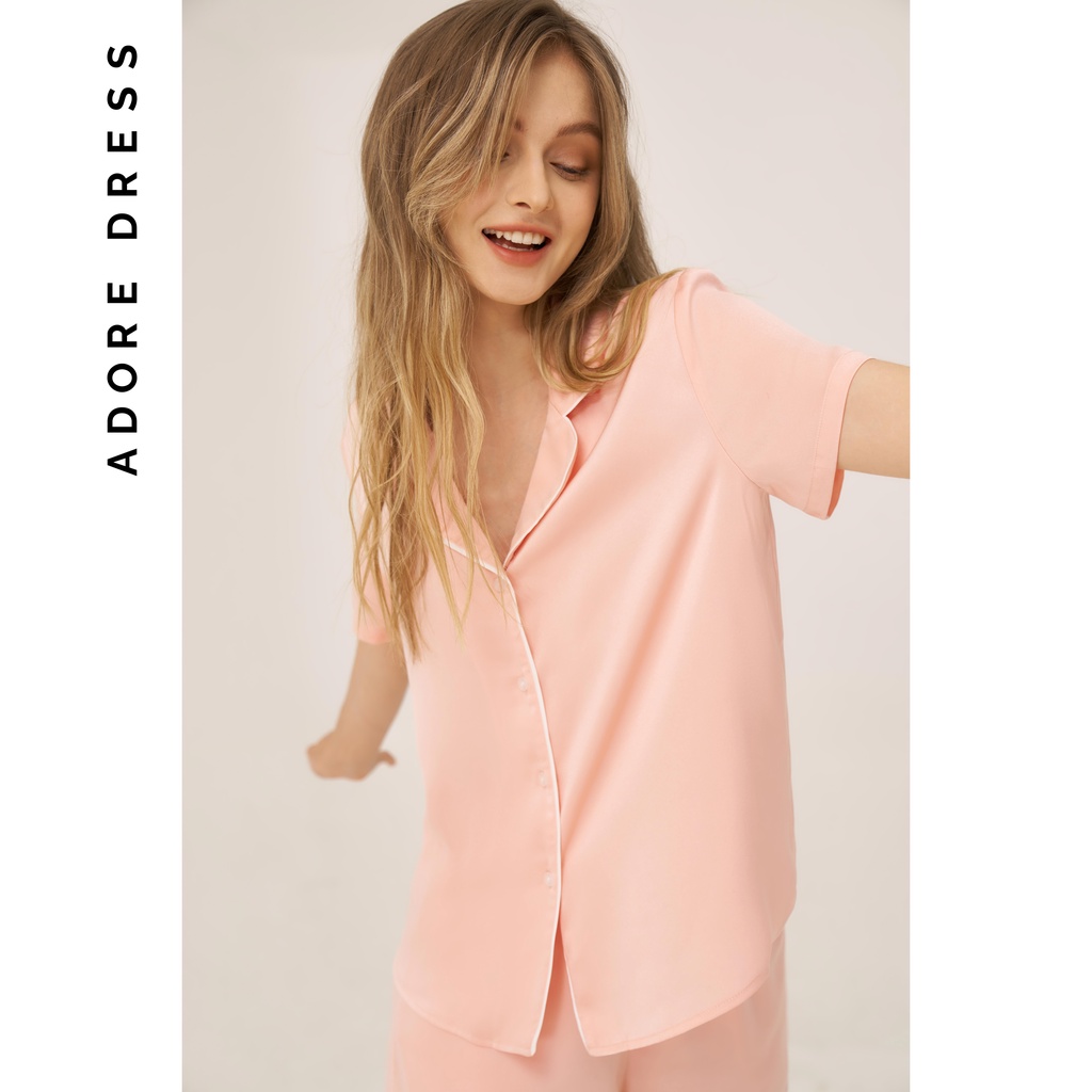 Set pijama quần short lụa lé kem 2HO1005 ADORE DRESS