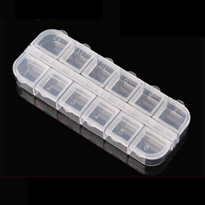 Khay đựng đá nail , hộp đựng đá nail 12 ô nắp bật