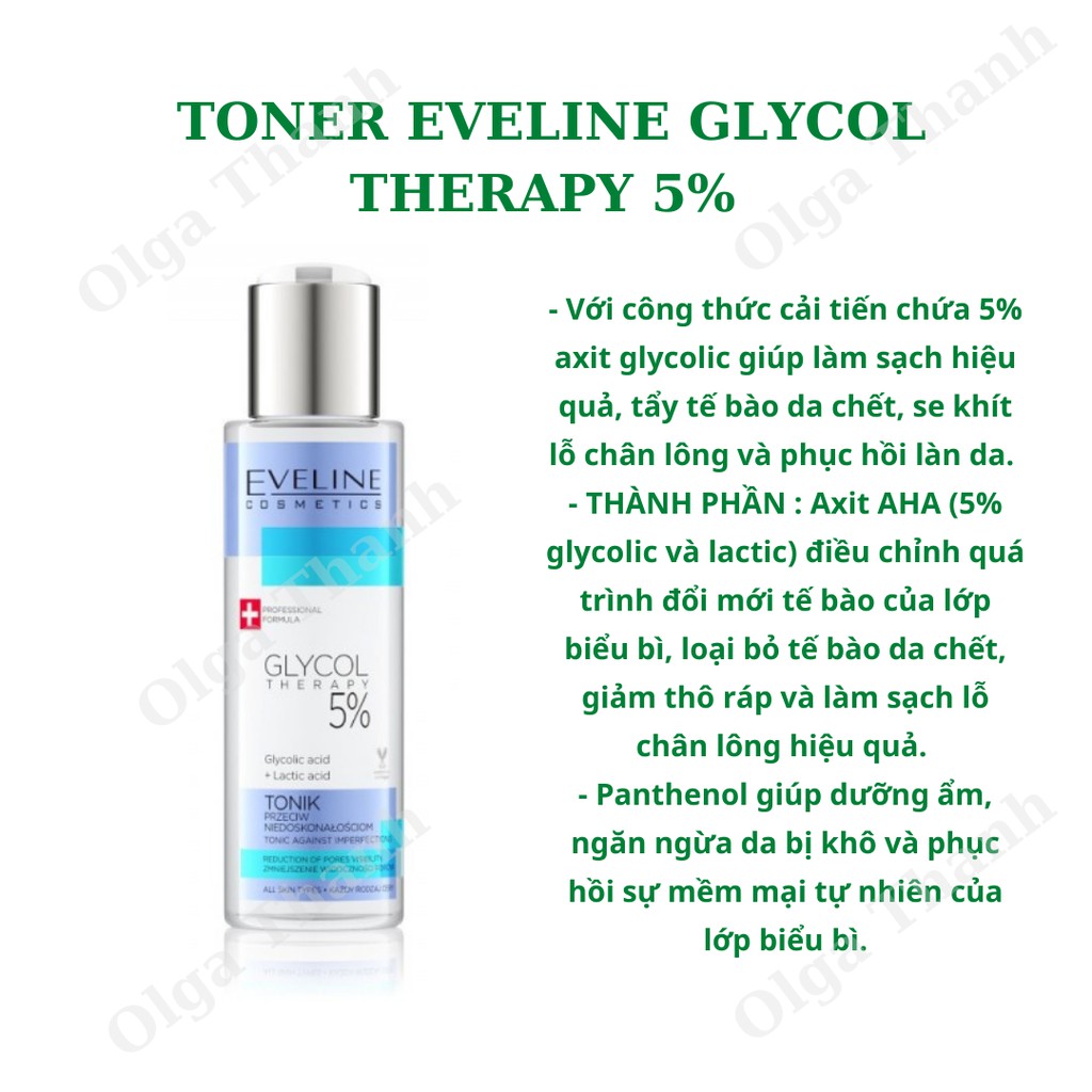 Toner Eveline Glycolic acid 5% - Căng Bóng da, Mờ Thâm mụn